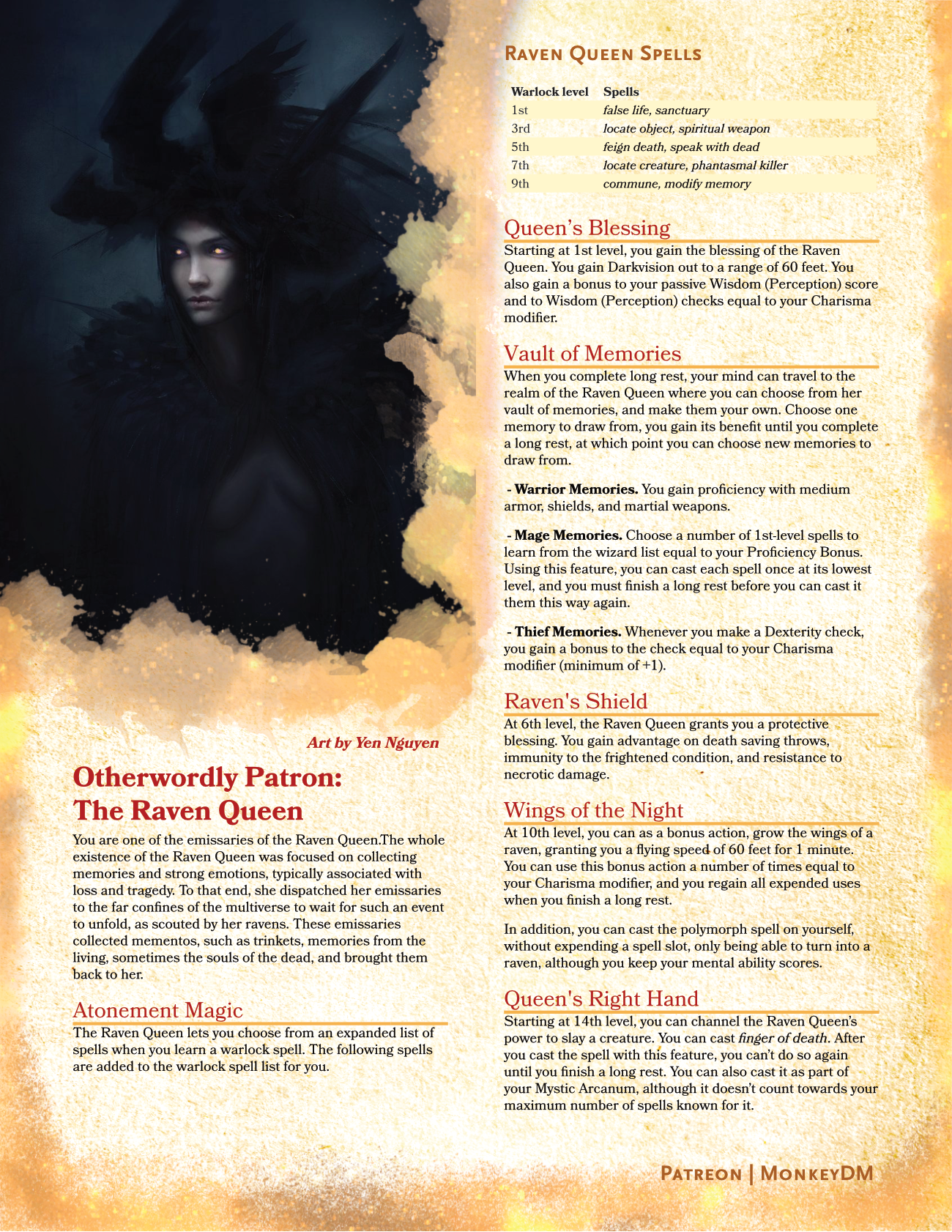 Warlock: The Raven Queen - D&D 5e - Trust in the Matron of Death & Memories