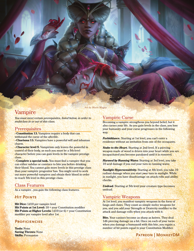 Vampire: D&D 5e Prestige Class - Rule the Night