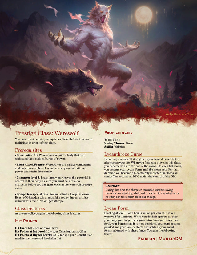 Werewolf: D&D 5e Prestige Class - Unleash the Inner Beast
