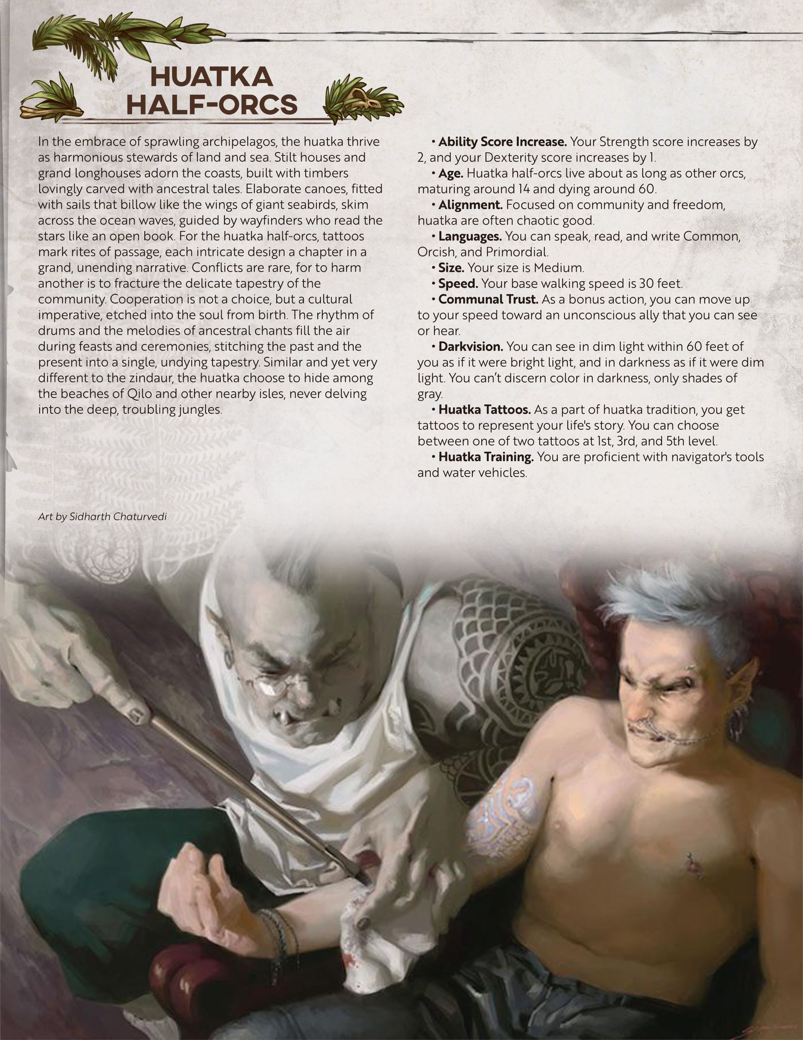 D&D 5e Huatka Half-Orcs - An Insular Tribe Bearing Arcane Tattoos  [Echoes of Extinction]