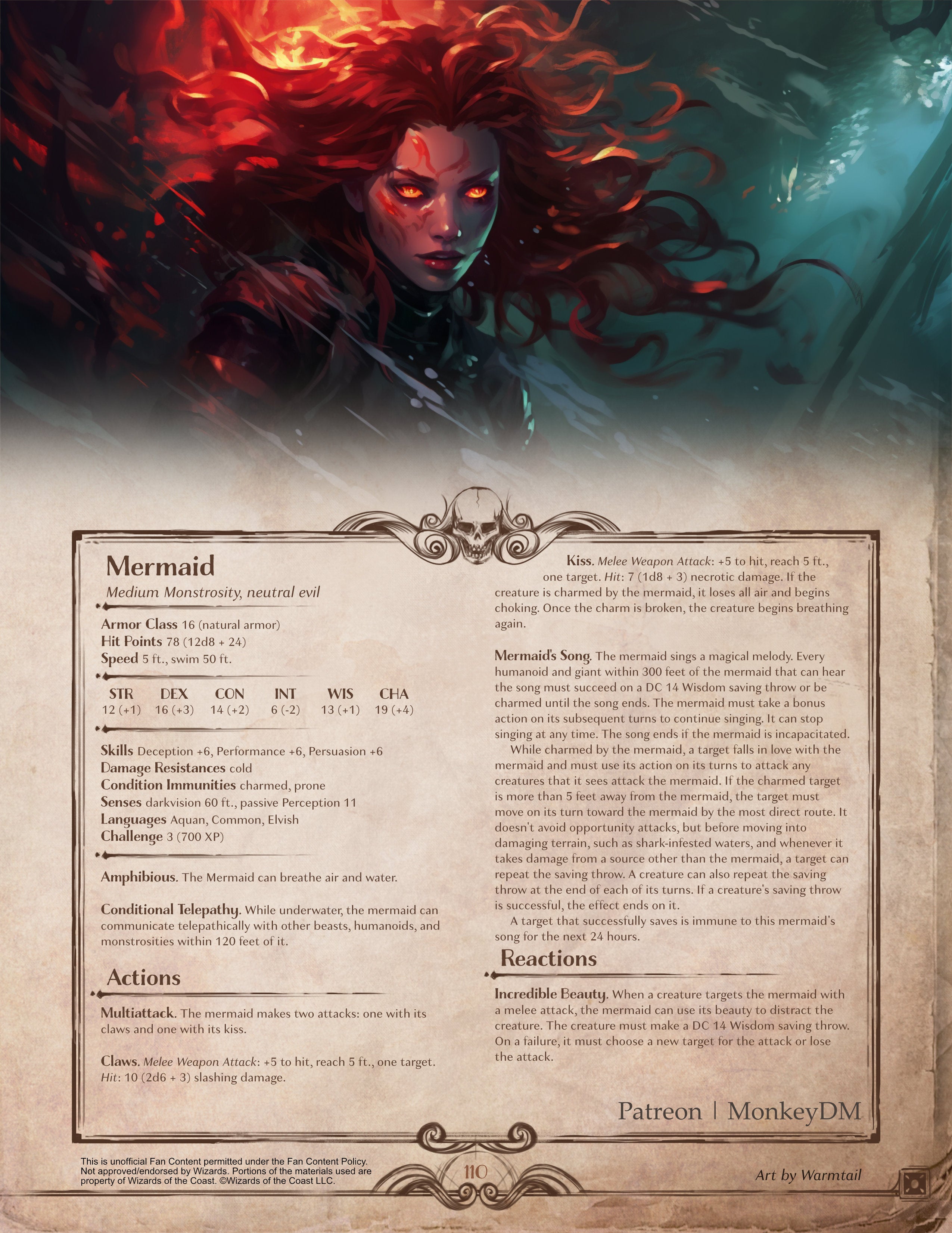 D&D 5e Monster - Mermaid: The Alluring Sirens of the Seas [Dread Tides]