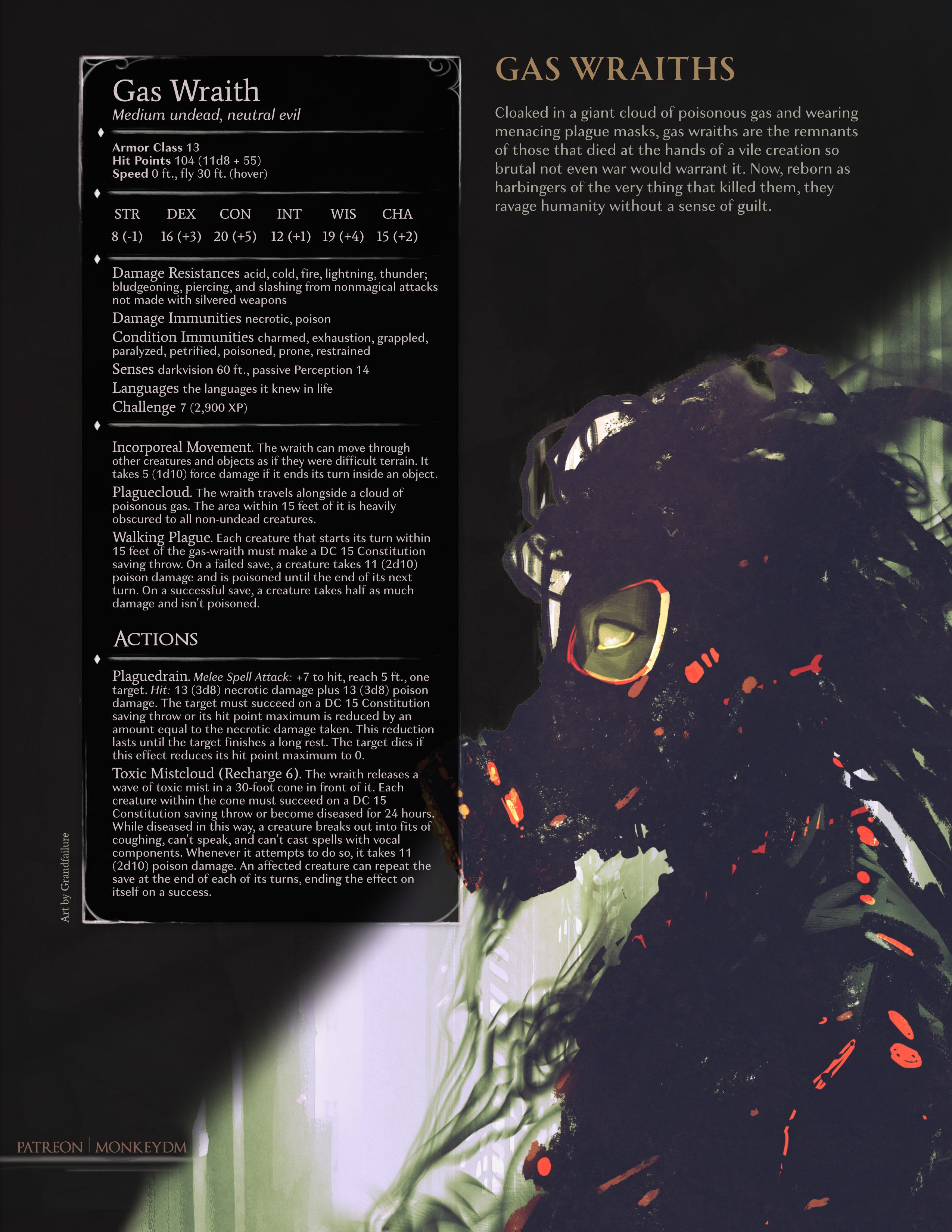 D&D 5eMonster - Gas Wraith: A CR 7 Undead Born from Chemical Warfare [Trench War]