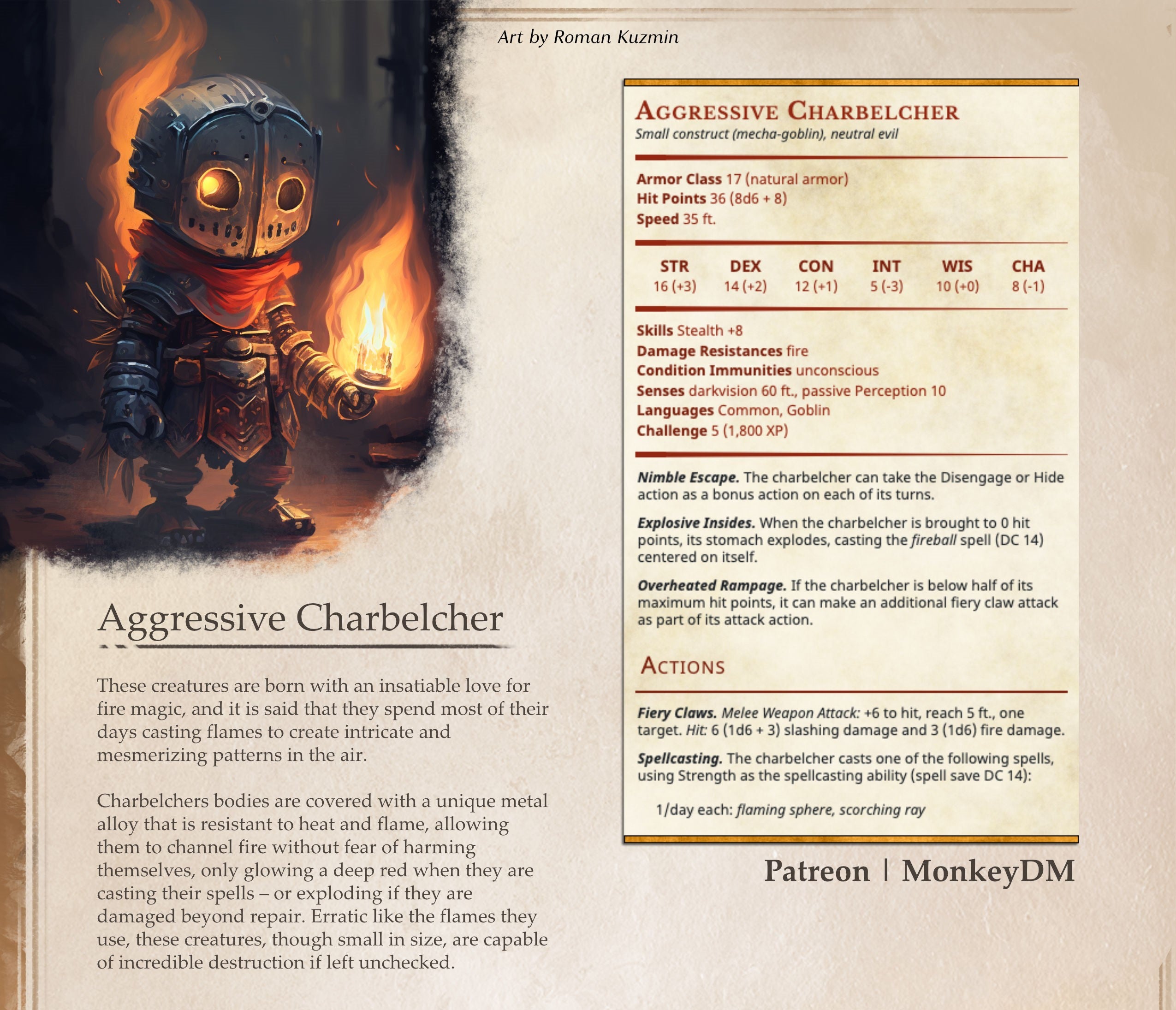 Aggressive Charbelcher - A Small Metallic D&D 5e Monster that Loves Fire a bit too much!