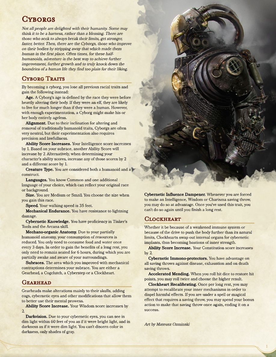 D&D 5e Race - Cyborgs, Transcend the limits of your mortal body