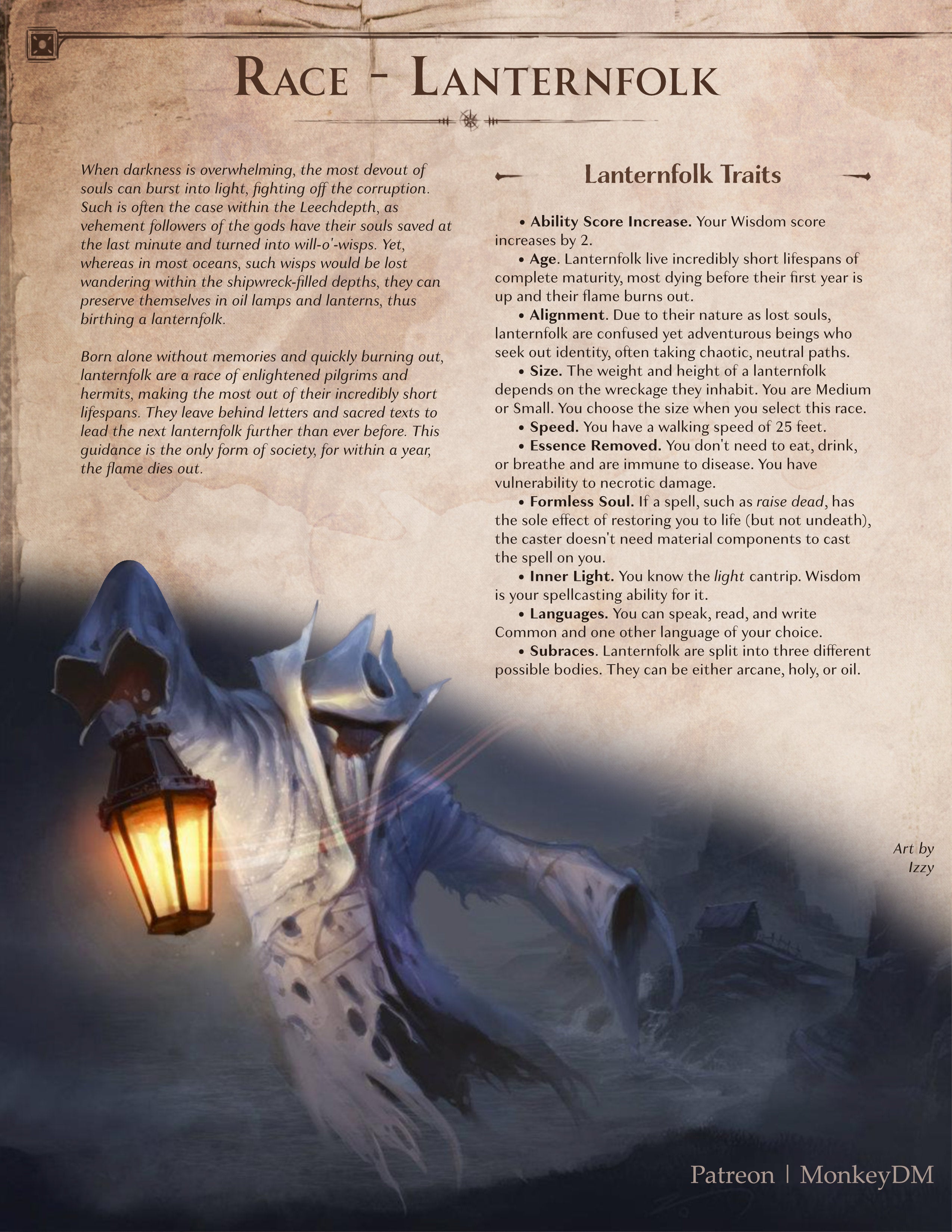 D&D 5e Race: Lanterfolk - Born from the Depths and Flame They Guide Lost Souls [Dread Tides]