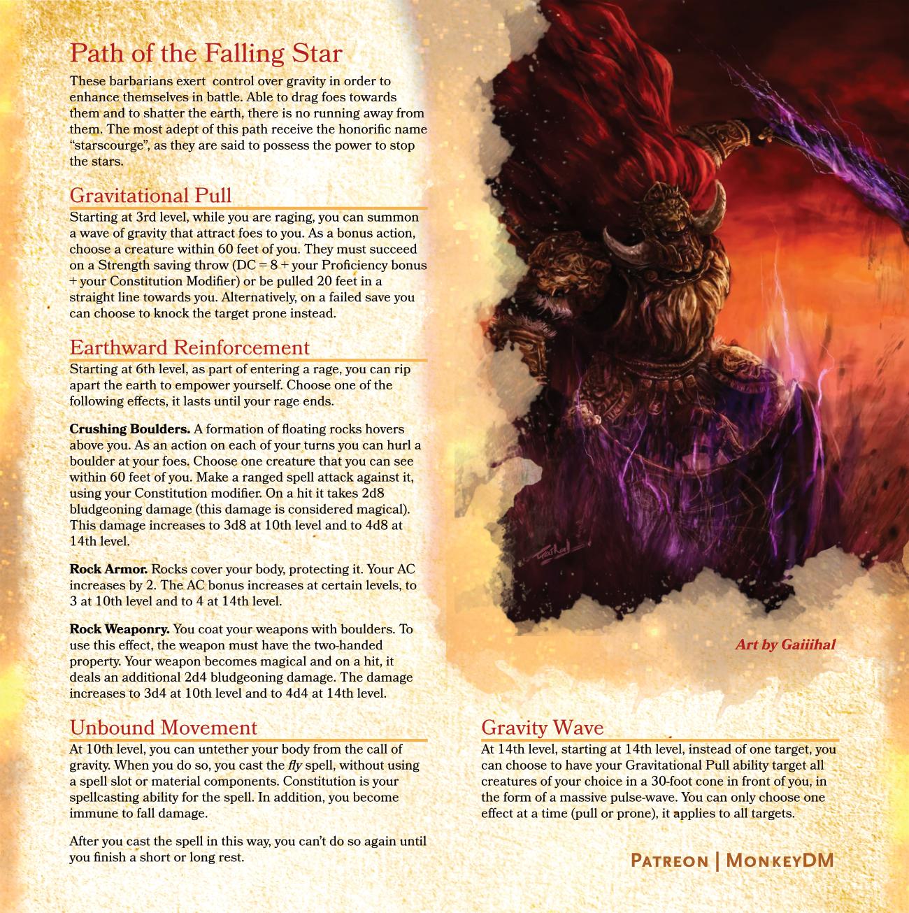 Barbarian: Path of the Starscourge - D&D 5e - Control Gravity to Shatter Foes