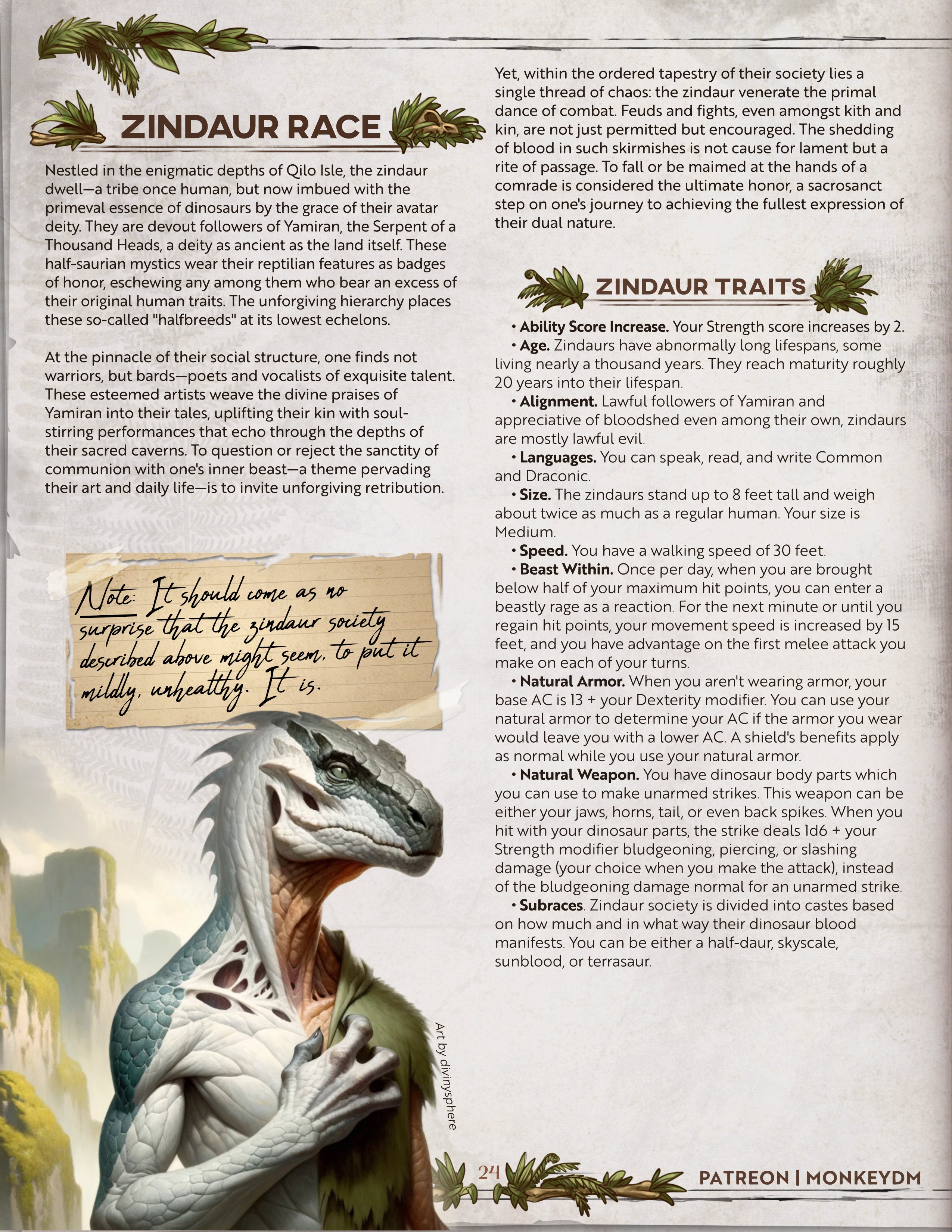 D&D 5e Race - Zindaur: Human Heart, Dinosaur Soul: The Brutal Past Beckons! [Echoes of Extinction]