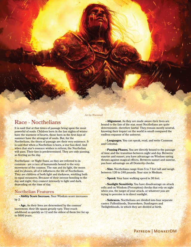 Nochtelians - D&D 5e Race - Born of Twilight, Sun in their Veins