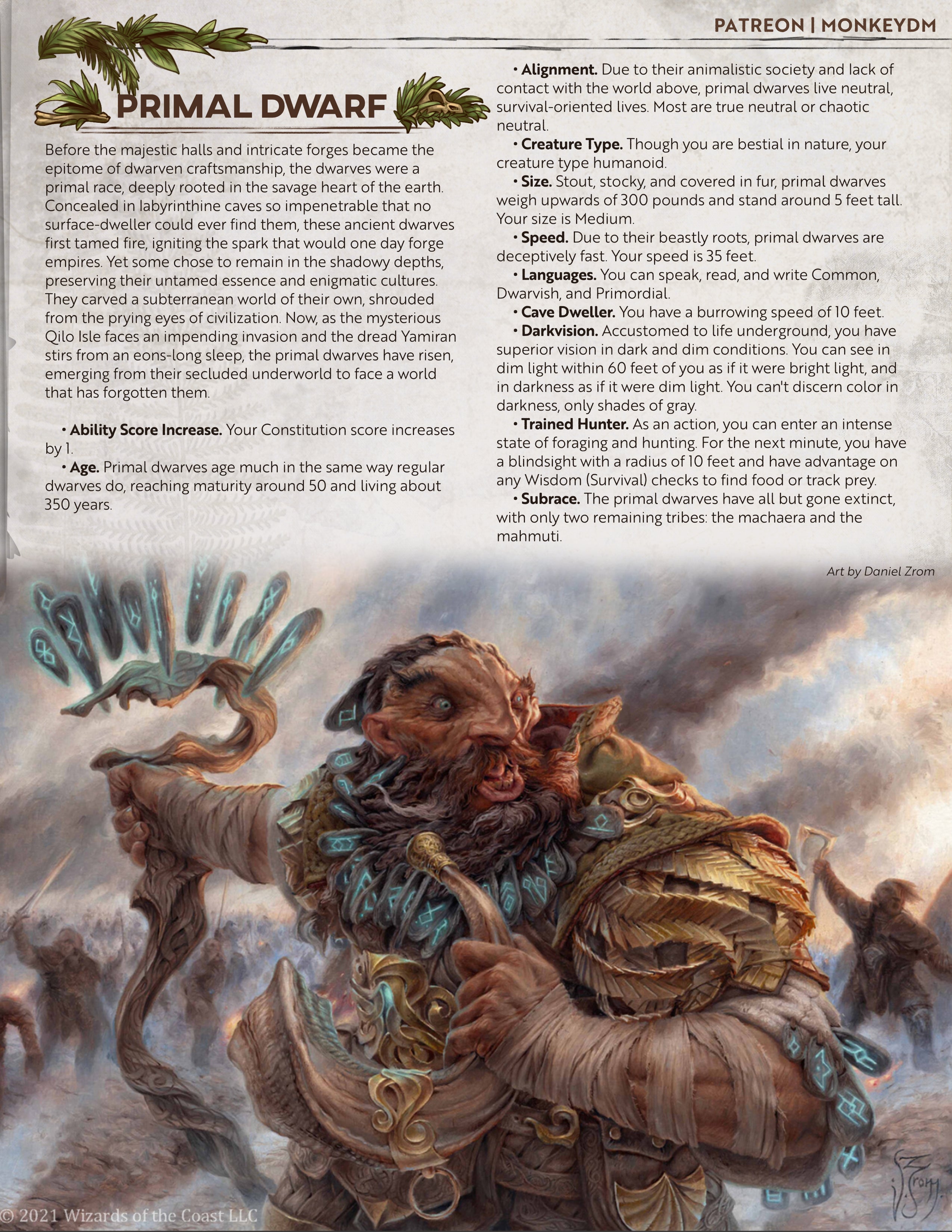 D&D 5e Race: Primal Dwarves - Hardy Warriors from the Ancient World [Echoes of Extinction]