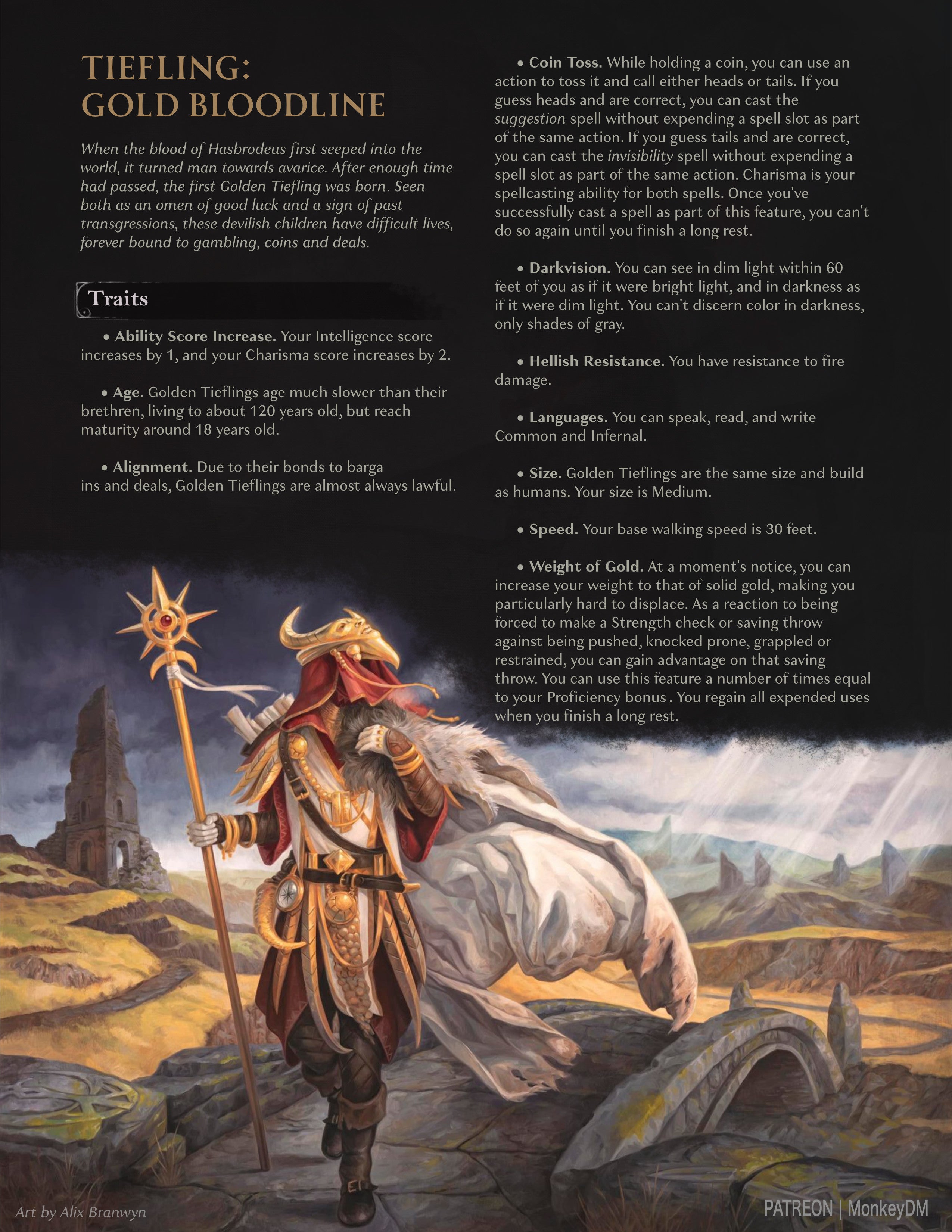 D&D 5e Tiefling: Gold Bloodline - Tieflings cursed to the sin of avarice by Hasbrodeus
