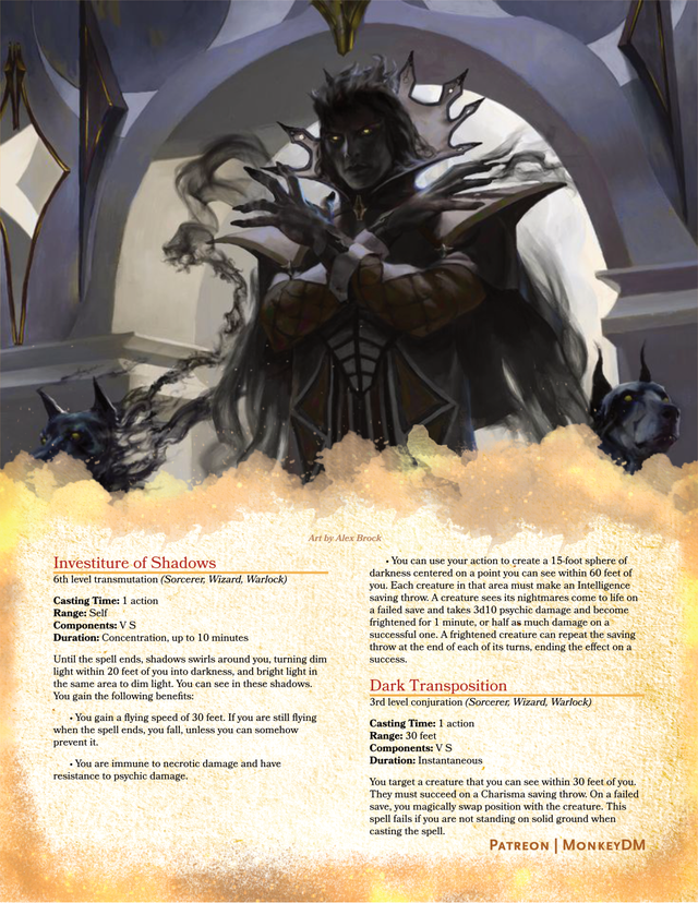 Investiture of Shadows & Dark Transposition - Shadow-based D&D 5e Spel ...