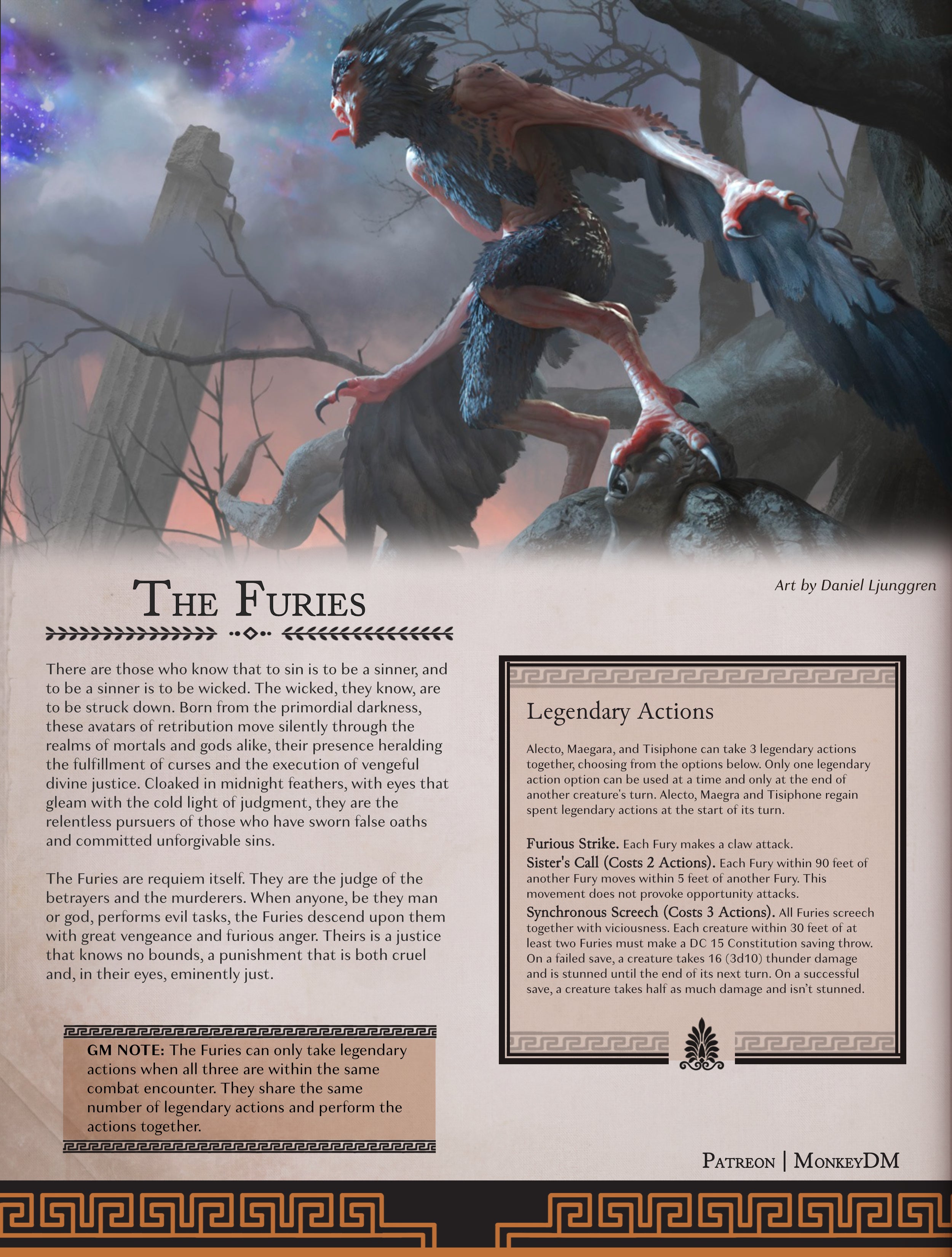 D&D 5e Monster: The Furies - Judgment has arrived with these relentless avatars of divine retribution  [Wrath of Olympus]