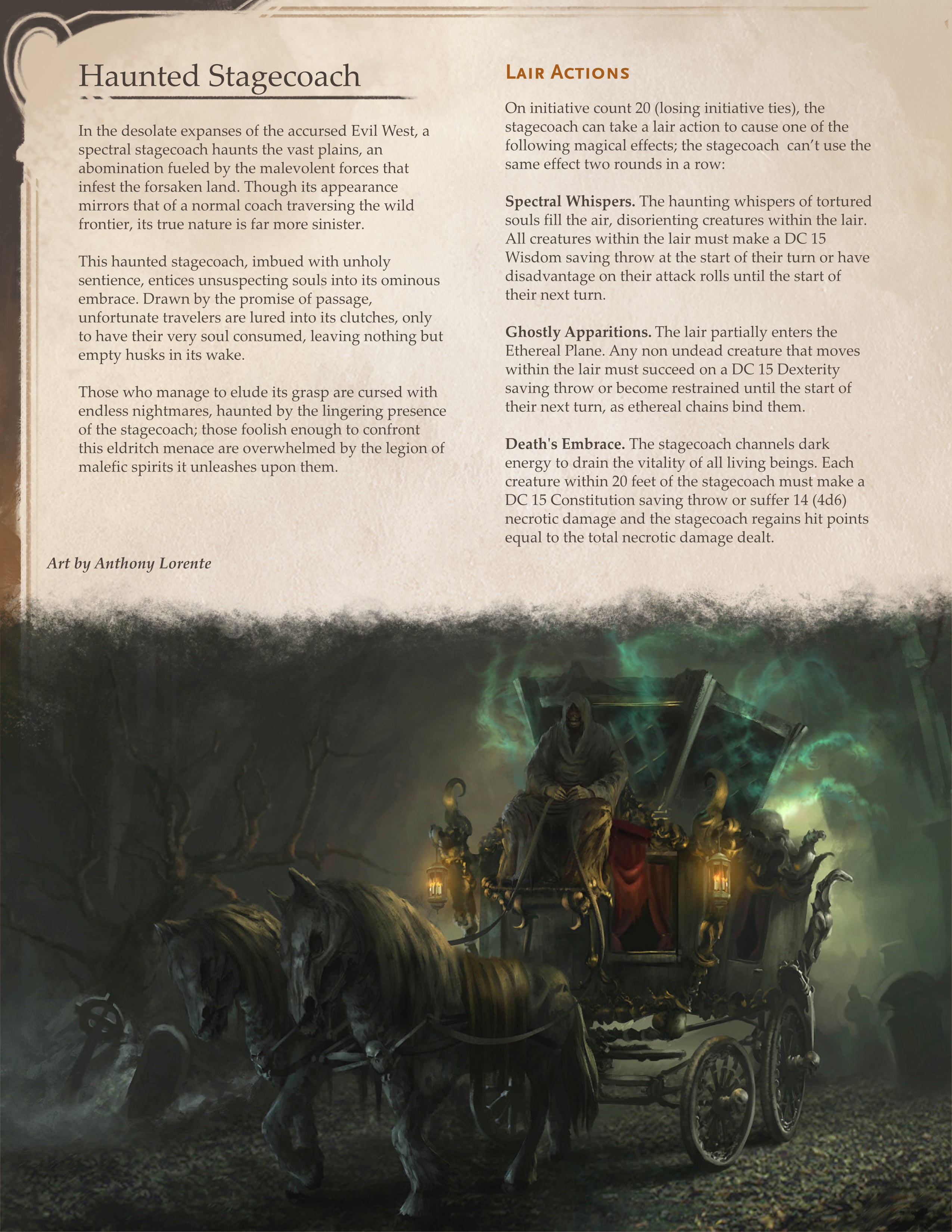 Legendary D&D 5e Monster: Haunted Stagecoach - This ride may be your last… [Cowboys From Hell]