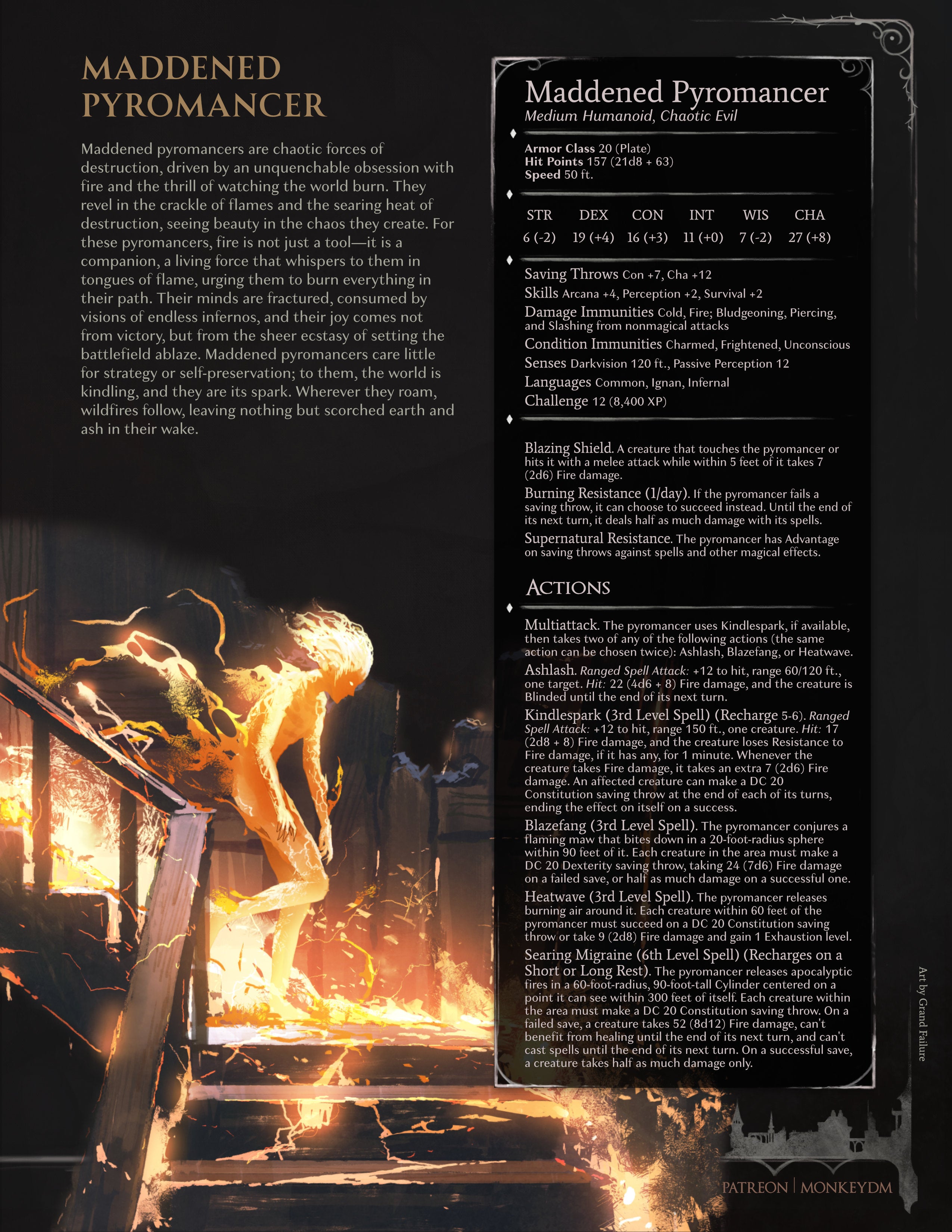D&D 5e Monster: Maddened Pyromancer - A Living Inferno of Destruction [Trench War]