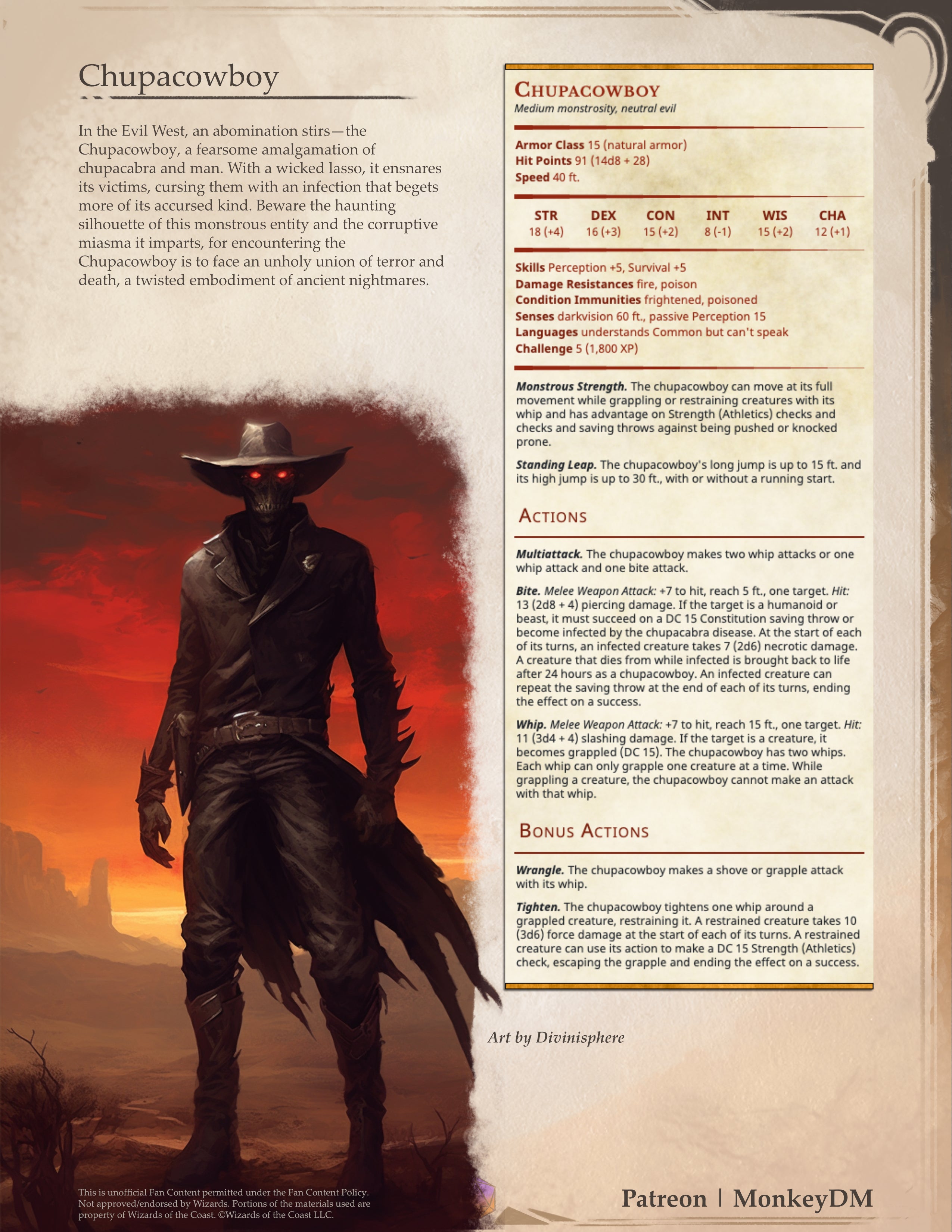 D&D 5e Monster: Chupacowboy - The name may not be scary, unlike the beast itself [Cowboys From Hell]