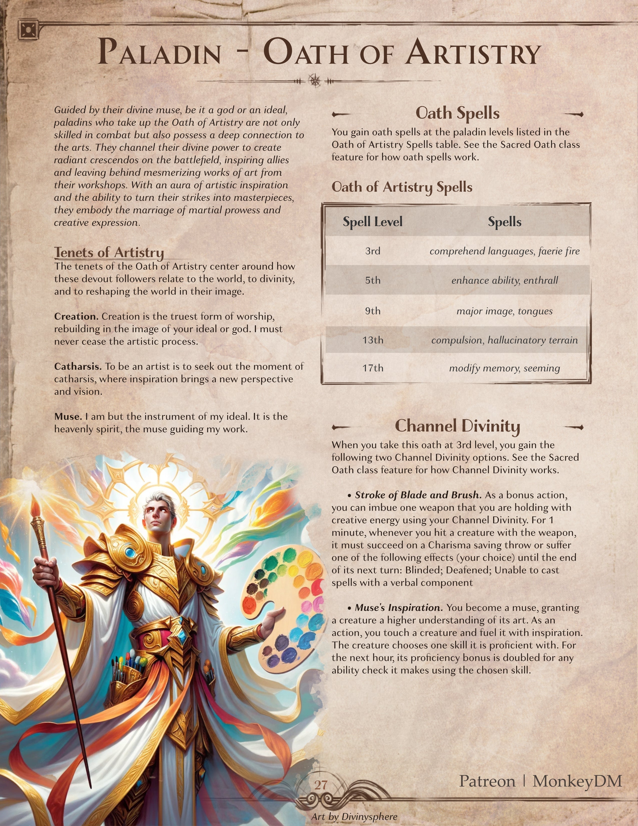 D&D 5e Paladin: Oath of Artistry - When War Becomes your Canvas [Dread Tides]