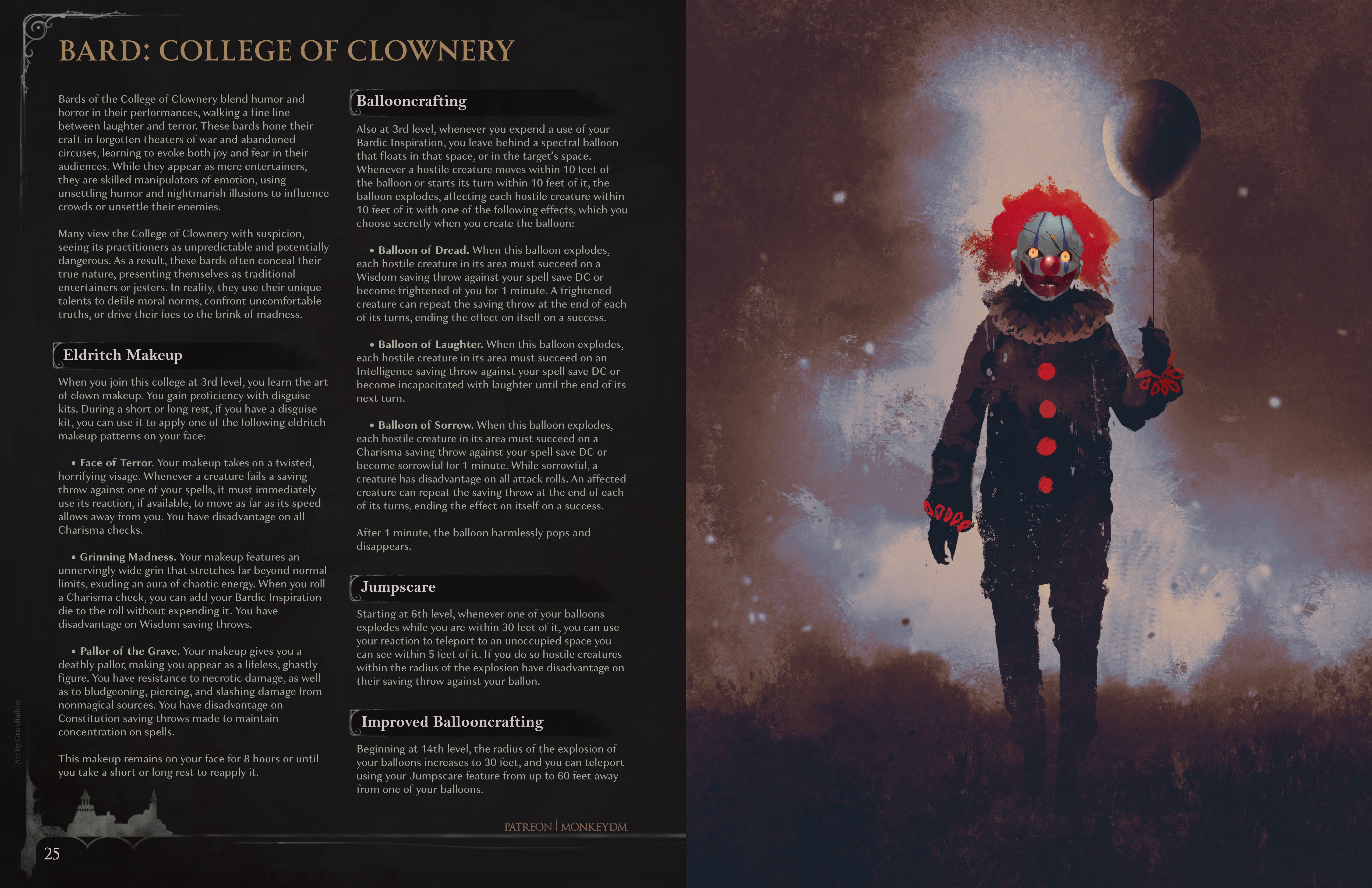 D&D 5e Subclass - College of Clownery: A Bard Subclass That Blends Horror and Humor [Trench War]